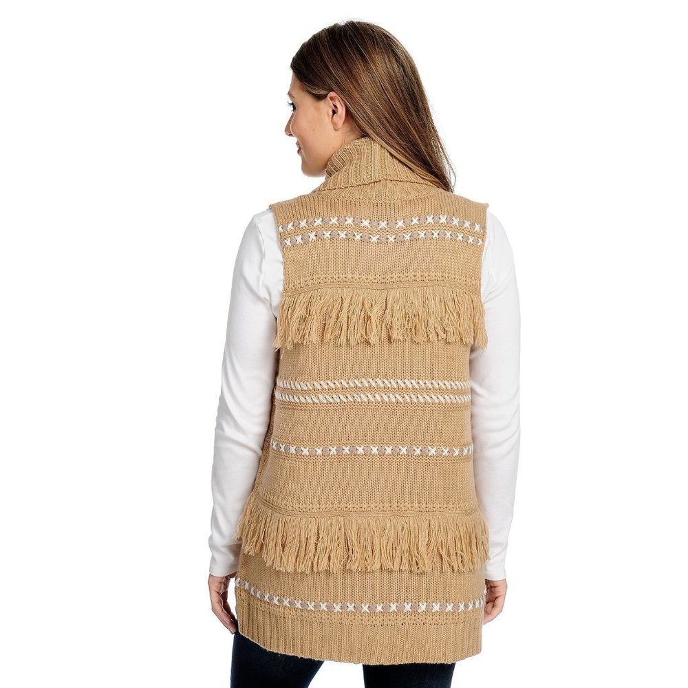 Navy Open Sweater Vest with Fringe Detail - Picture 3 of 5